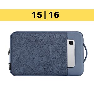 Housse PC Imperméable - Pochette Pour Ordinateur Portable et Mac  de 15" & 16" pouces - Bleu Marine Floral