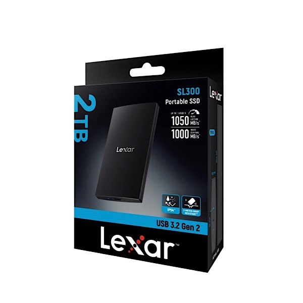 Disque dur externe 2 To SSD Lexar SL300 avec Vitesse allant jusqu’à 1050 Mb/s, USB 3.2 Gen 2 Type C