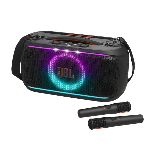 JBL PartyBox On The Go 2 Dual Mic – Enceinte Bluetooth Portable 100W avec 2 Micros Sans Fil, 15h d’Autonomie, IPX4 & Auracast™