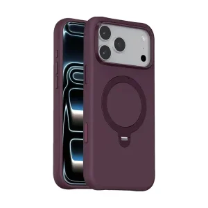 Coque pour iPhone 18 Pro Green Lion, Compatible MagSafe, Support à rotation 360° intégré, Silicone, Bordeaux