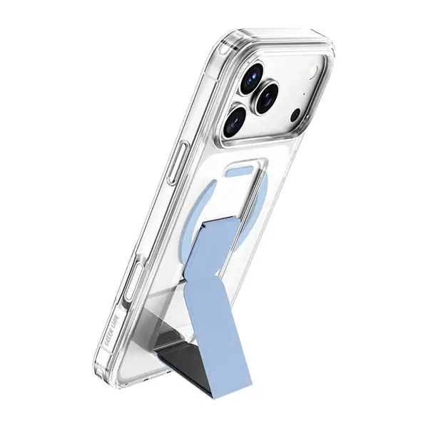 Coque pour iPhone 18 Pro Max Green Lion, Compatible MagSafe, Poignée pliable en cuir bleu intégrée – Image 2