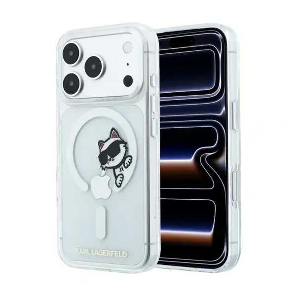 Coque pour iPhone 18 Pro Max Karl Lagerfeld avec impression Peekaboo, Compatible MagSafe, Transparent