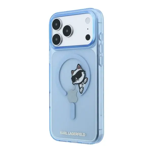 Coque pour iPhone 18 Pro Max Karl Lagerfeld avec impression Peekaboo, Compatible MagSafe, Bleu