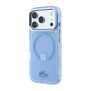 Coque pour iPhone 18 Pro Max Lacoste, Compatible MagSafe, Finition givrée mate IML, Résistant aux rayures, Bleu