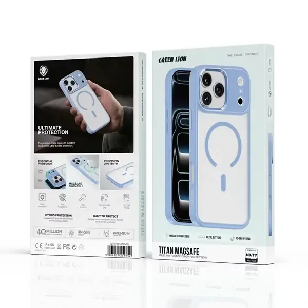 Coque pour iPhone 18 Pro Max Green Lion Titan, Compatible MagSafe, Boutons métalliques, Bleu – Image 2