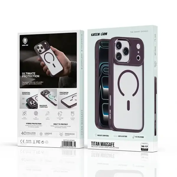Coque pour iPhone 18 Pro Max Green Lion Titan, Compatible MagSafe, Boutons métalliques, Bordeaux – Image 2