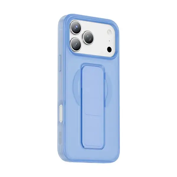 Coque pour iPhone 18 Pro Green Lion, Compatible MagSafe, Poignée 360 en cuir bleu intégrée