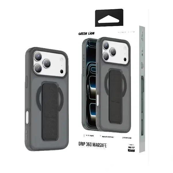 Coque pour iPhone 18 Pro Max Green Lion, Compatible MagSafe, Poignée 360 en cuir noir intégrée – Image 2