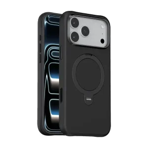 Coque pour iPhone 18 Pro Max Green Lion, Compatible MagSafe, Support à rotation 360° intégré, Silicone, Noir