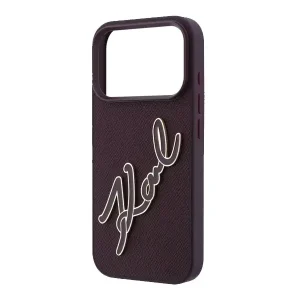 Coque pour iPhone 18 Pro Max Karl Lagerfeld avec grand logo signature en résine, Compatible MagSafe, Cuir PU lisse, Bordeaux