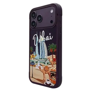 Coque pour iPhone 18 Pro Max Levelo Vallo en PU, Compatible MagSafe, Étui en similicuir, Design Dubaï, Bordeaux