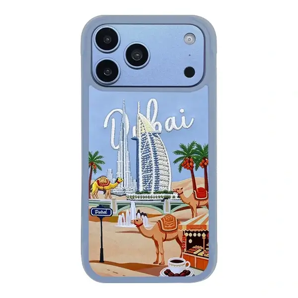 Coque pour iPhone 18 Pro Max Levelo Vallo en PU, Compatible MagSafe, Étui en similicuir, Design Dubaï, Bleu clair
