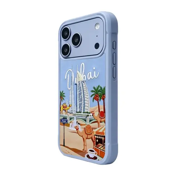 Coque pour iPhone 18 Pro Max Levelo Vallo en PU, Compatible MagSafe, Étui en similicuir, Design Dubaï, Bleu clair – Image 2