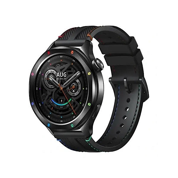 Xiaomi Watch S4 - Montre connectée, 15Jrs d’autonomie, Écran 1,43″ AMOLED, Bluetooth 5.3, SpO₂, Bracelet noir en similicuir – Rainbow (Arc-en-ciel)